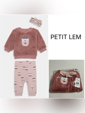 PETIT LEM - 6M - NWT - INFANT GIRLS 3PC PINK COFFEE / LATTE OUTFIT SET